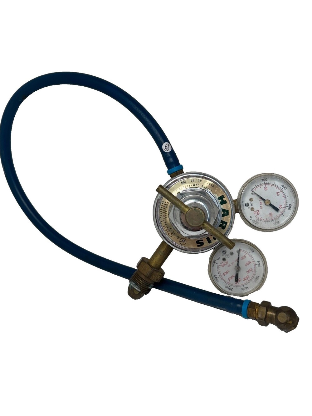 HARRIS MODEL 25-100C COMPRESSED GAS REGULATOR 25100C W/ 2 - USG GAUGEs
